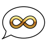 Spraakwolk met autisme-icoon, oneindigheidssymbool. Deze media-uiting is van een autistische maker.